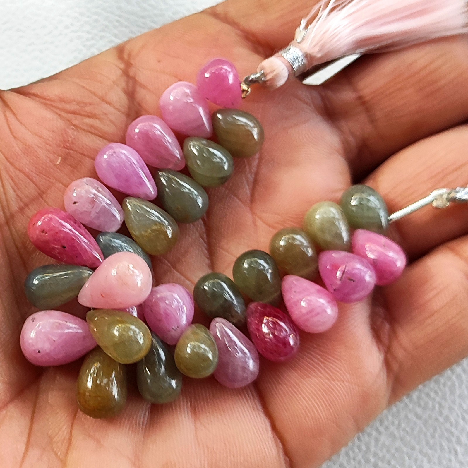 Multicolor Sapphire Gems 9×7 to 10×7 mm Smooth Teardrop Beads 4″ Strand