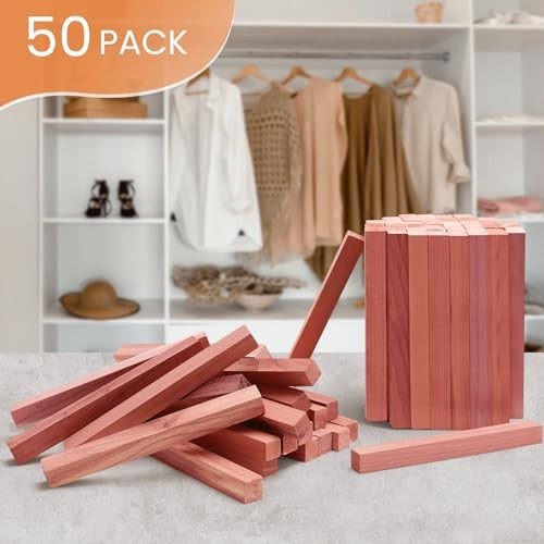 Cedar Blocks for Clothes Storage, 50Pcs Cedar Sticks, Aromatic Red Cedar