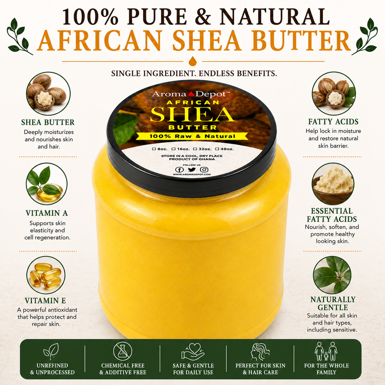 African Shea Butter Bulk 3 lb. Yellow From Ghana 100% Pure Natural Raw Unrefined