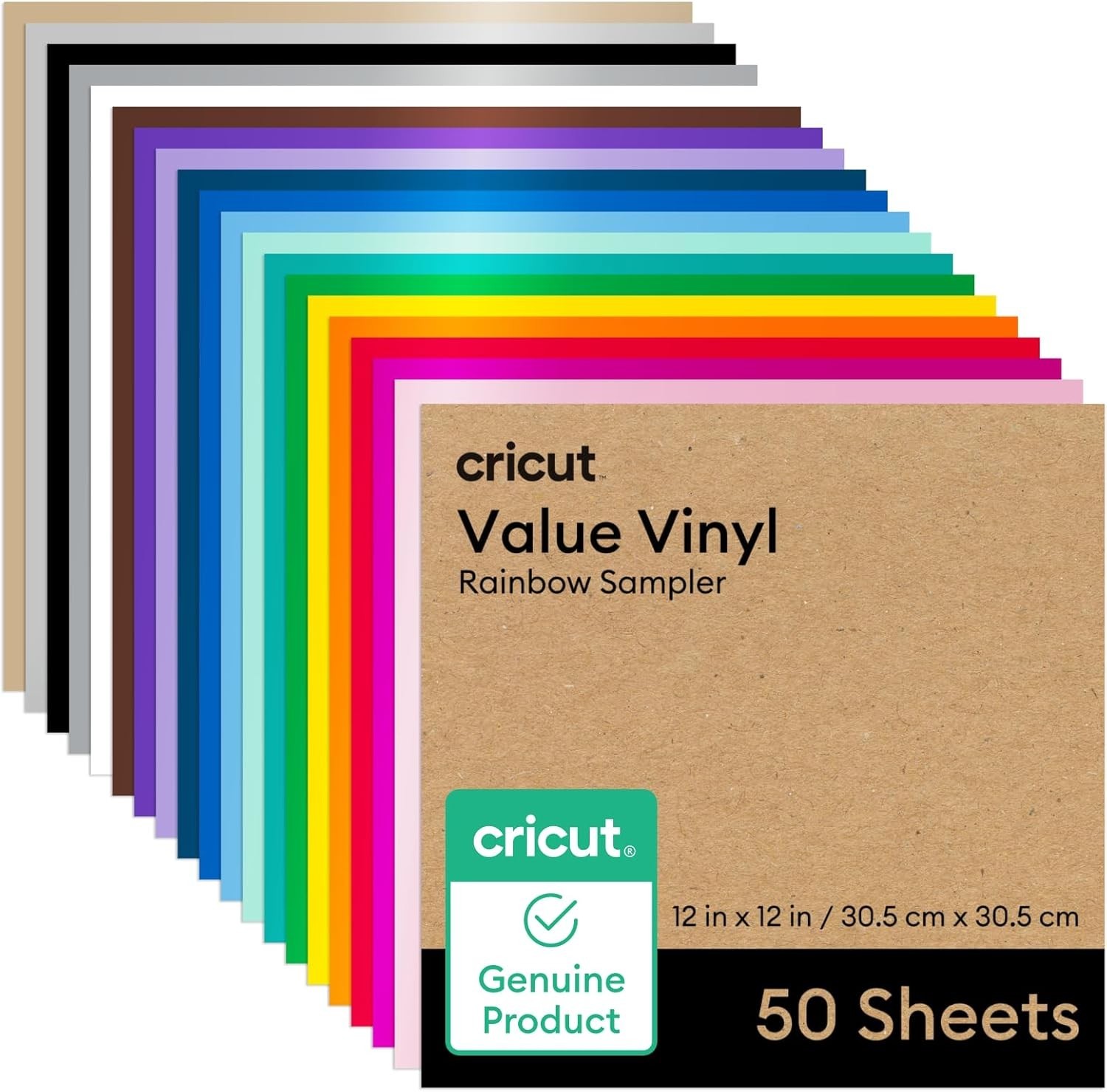 Value Permanent Vinyl – 50ft Rainbow Sampler, 12in x 12in Sheets 50 Count