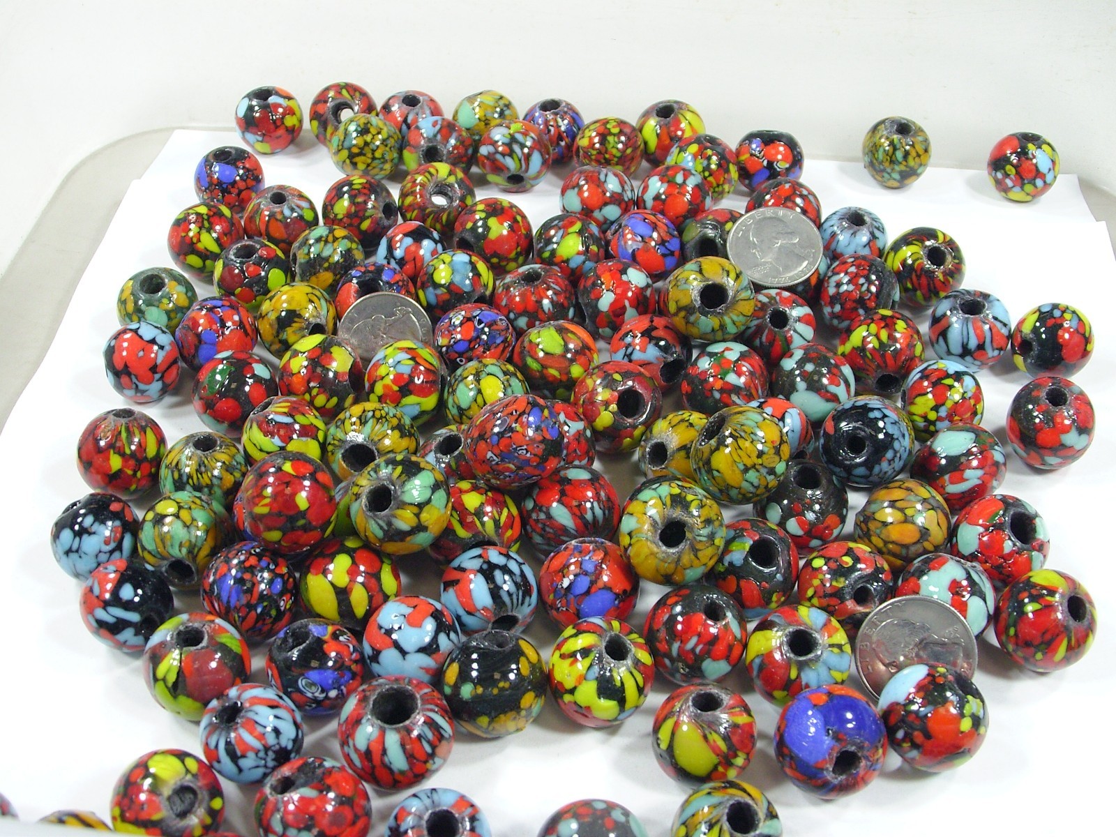 2 Pounds Assorted India Handmade Marble Splash Glass Beads Wholesale (MNP-1) ⭐
