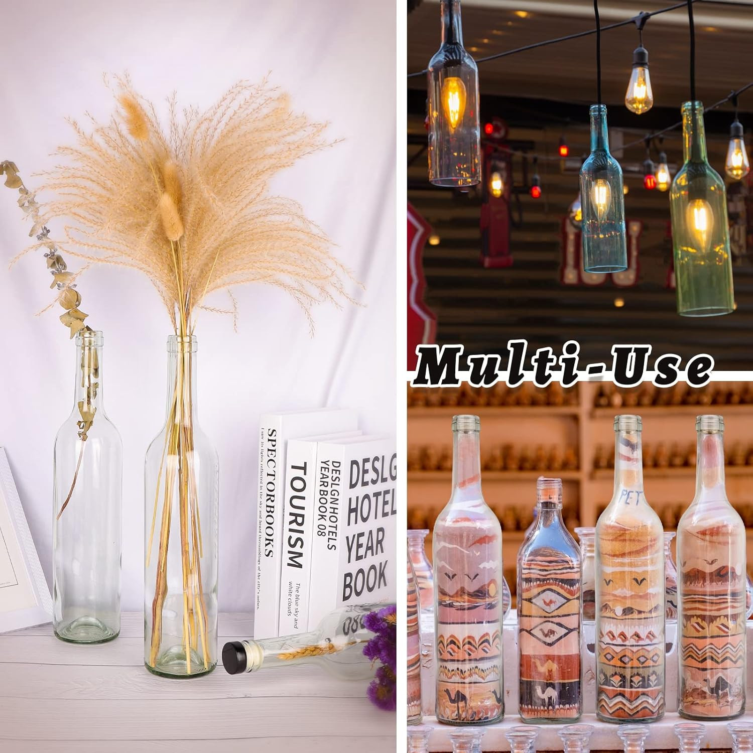 750Ml Clear Glass 8 Bottles 4 Color Cork Lids PVC Shrink Capsules Empty Home Bre