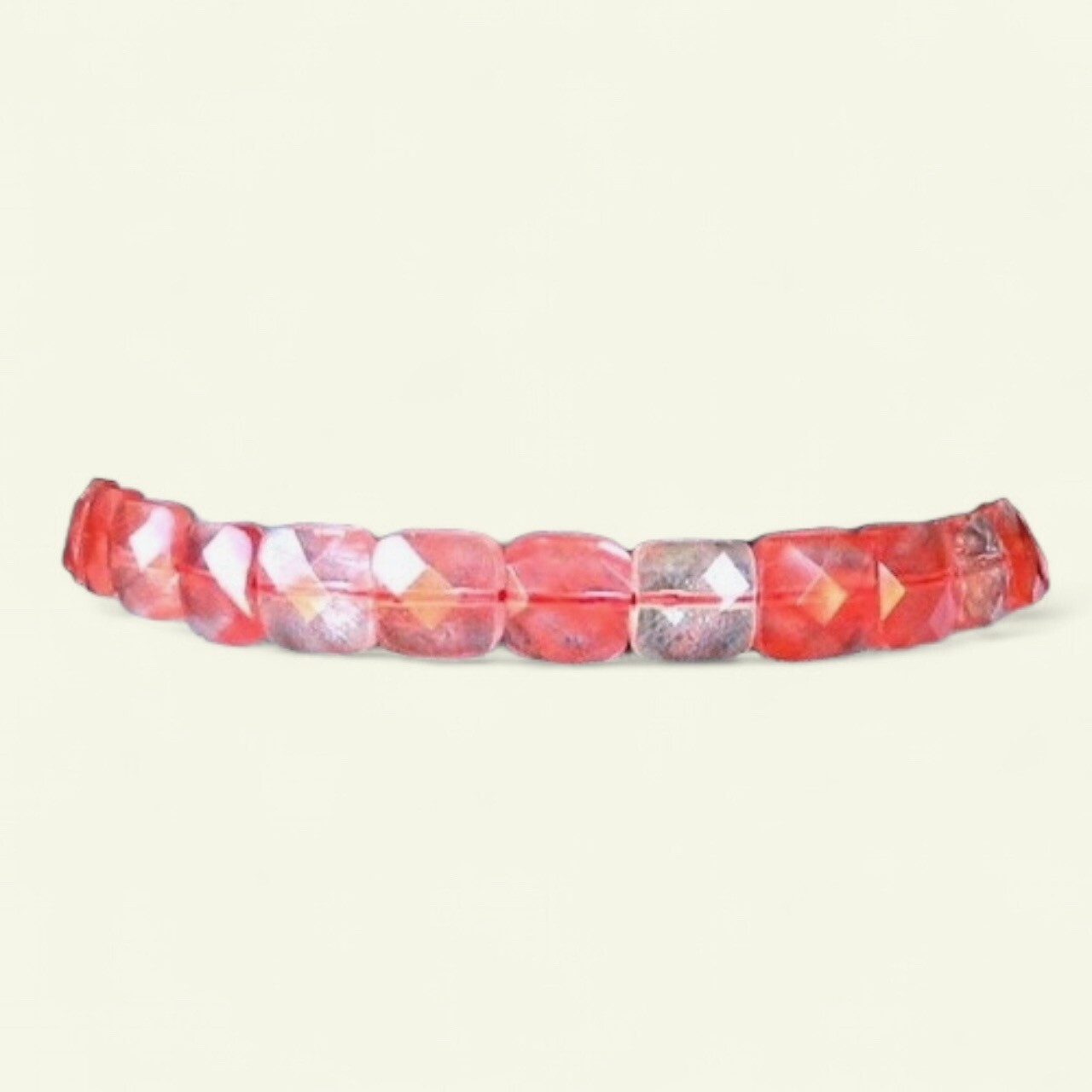 Cherry Quartz (Lab) Faceted Square Bead 16″ Strand | 10x10mm | 39 Beads |