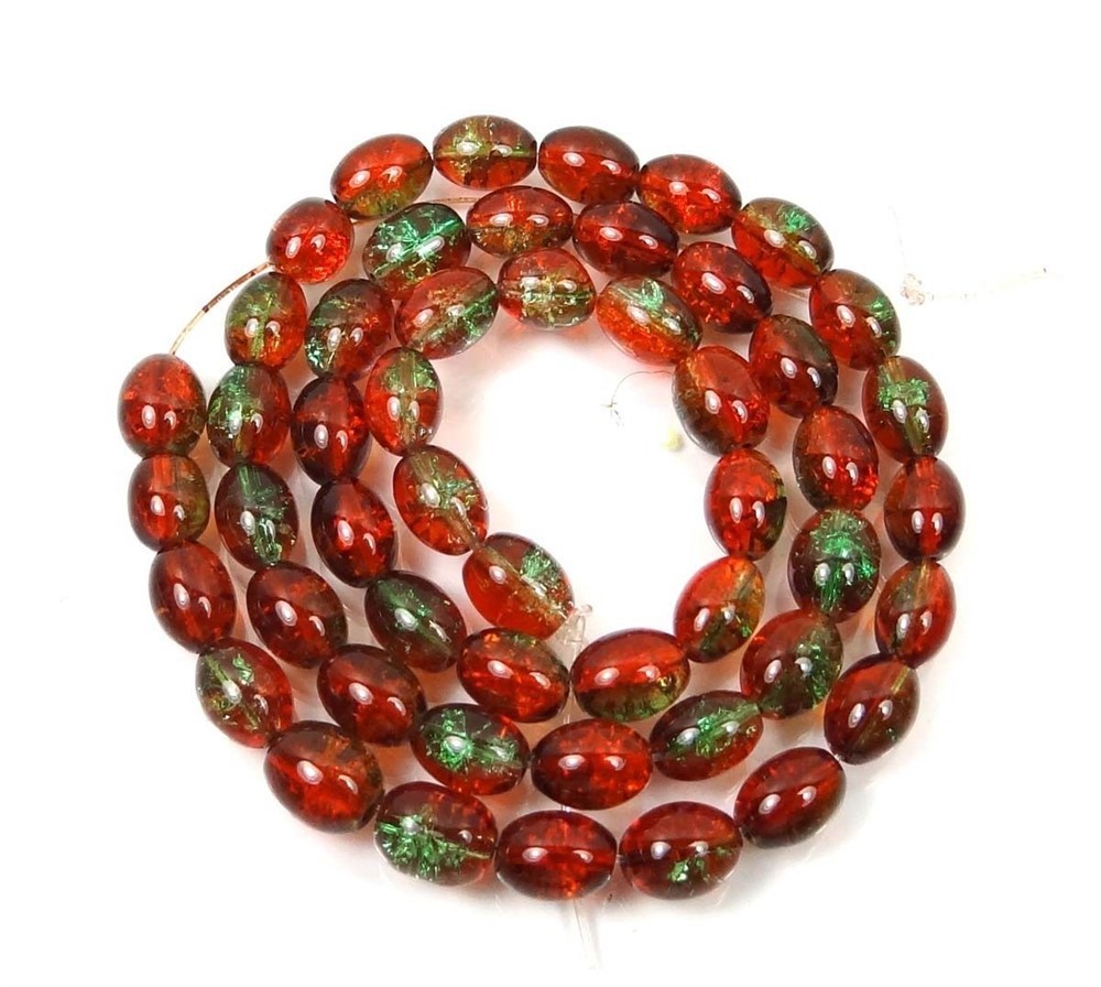 8x6mm Czech Glass Crackle Cracked Barrel Rice Beads – Green / Amber (50) 16″