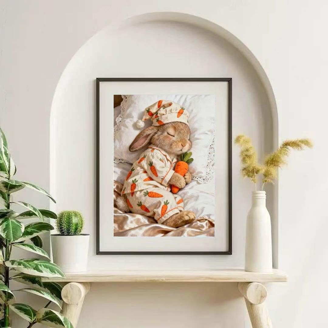 Cute Rabbit Carrot Diamond Art Kits for Adults, Cute Animals 5D Diamond Painting
