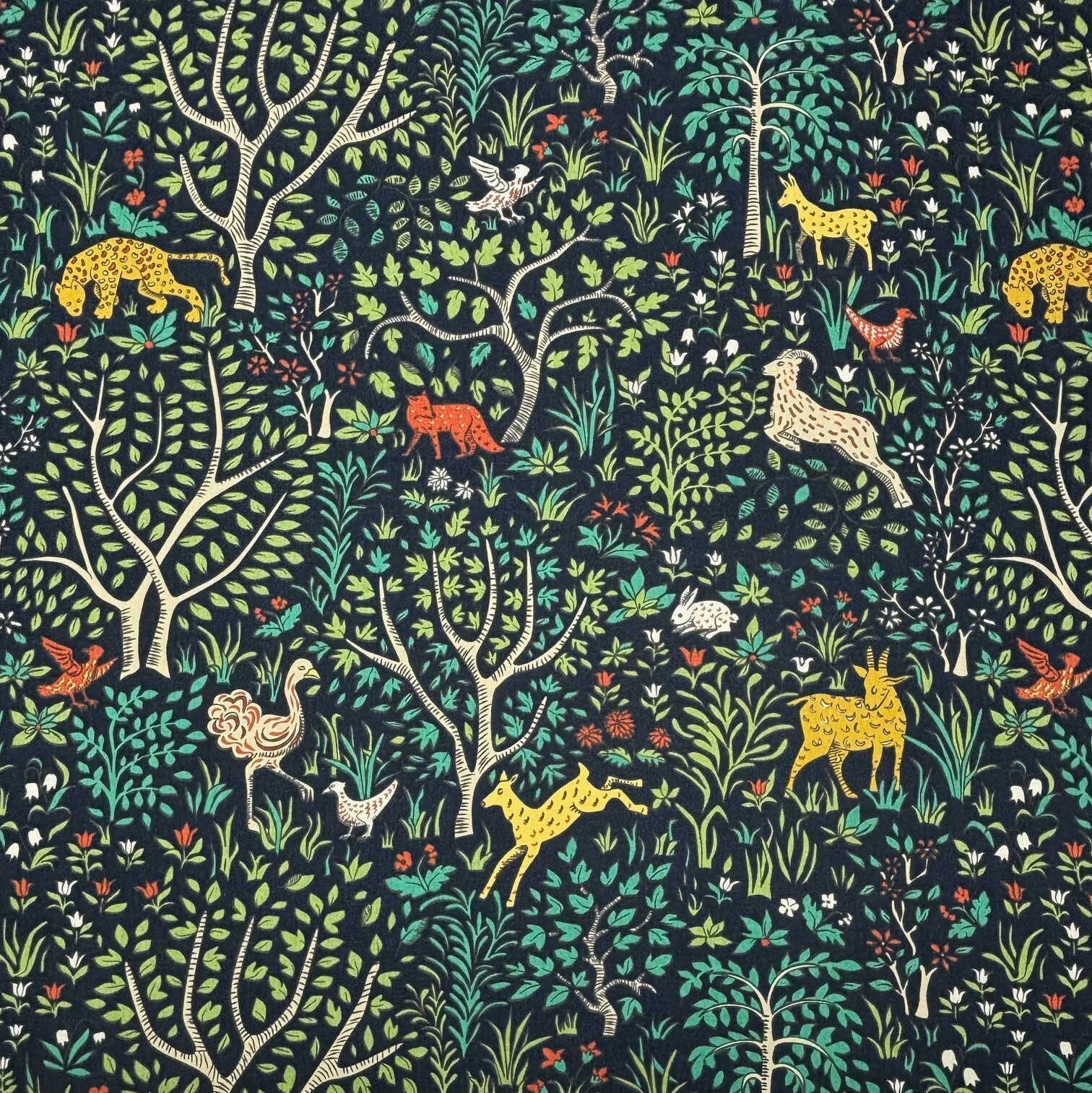 ROBERT ALLEN FOLKLAND ADMIRAL BLUE CHEETAH FOREST ANIMALS FABRIC BY YARD 54″W
