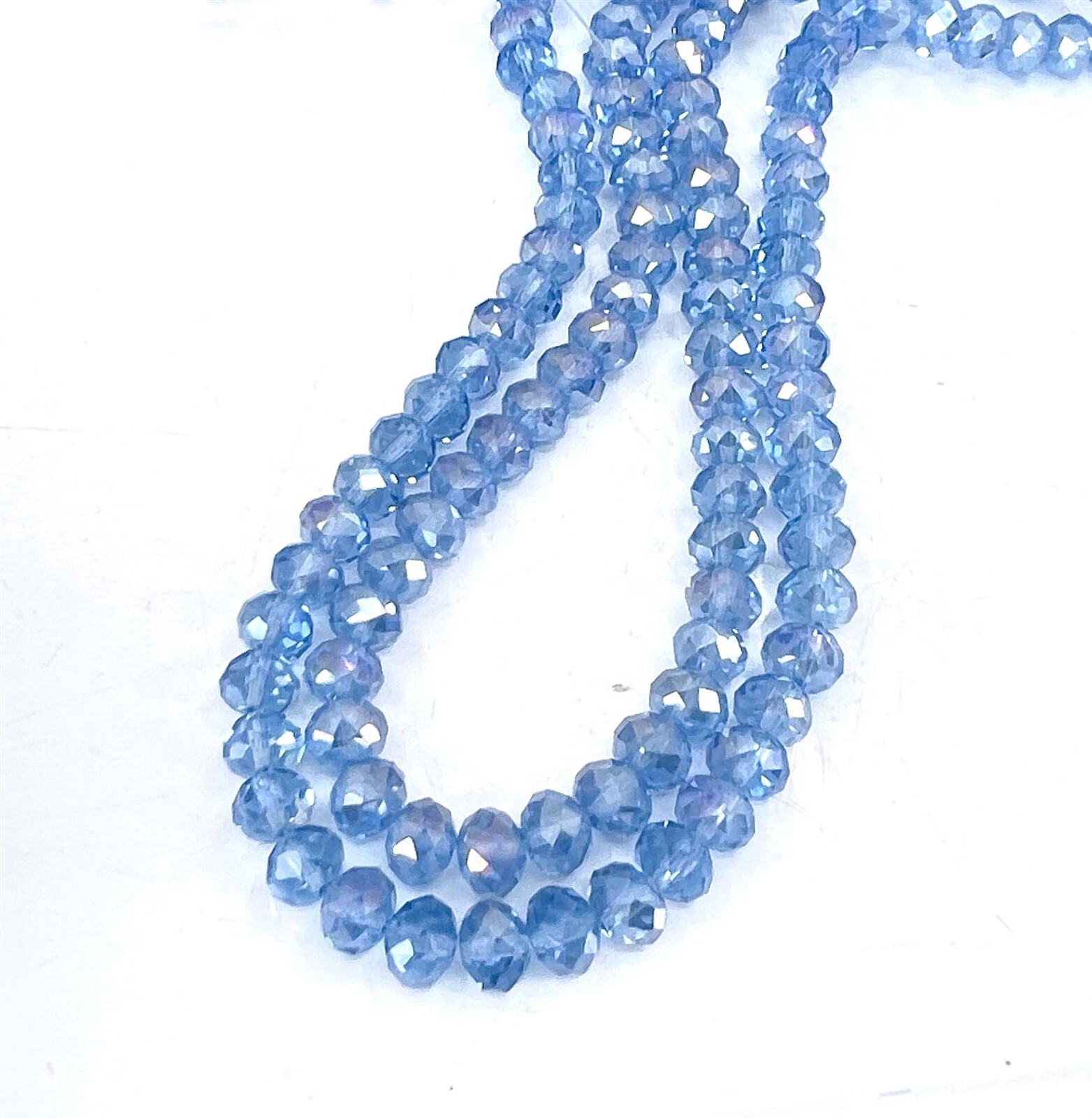 8x6mm Light Sapphire Blue AB Glass Faceted Rondelle Crystal Shimmer Beads 16″