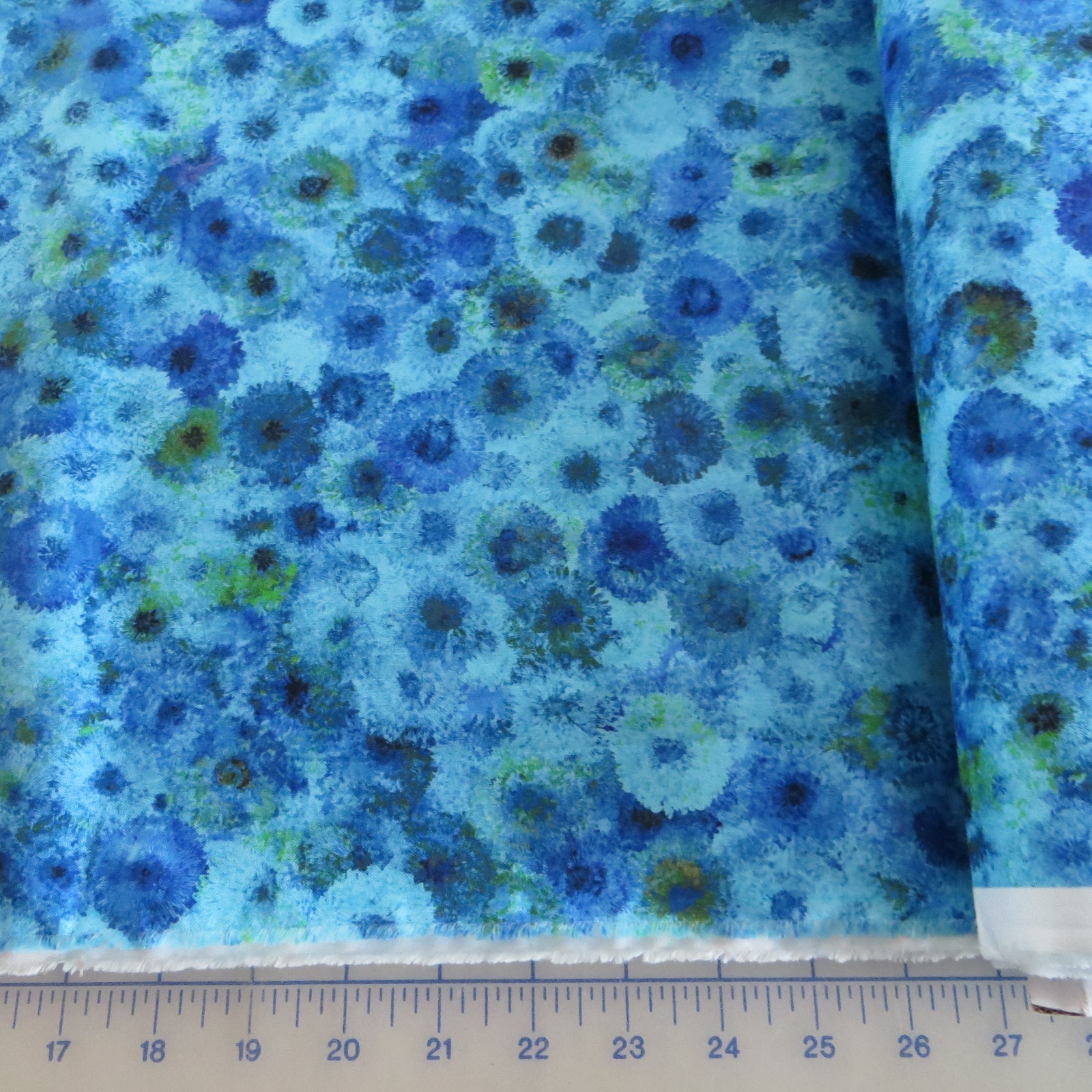 By The Yard Petal Puff Aqua Blue Digital Cotton $3.99 Ships ANY Amount Of Fabric