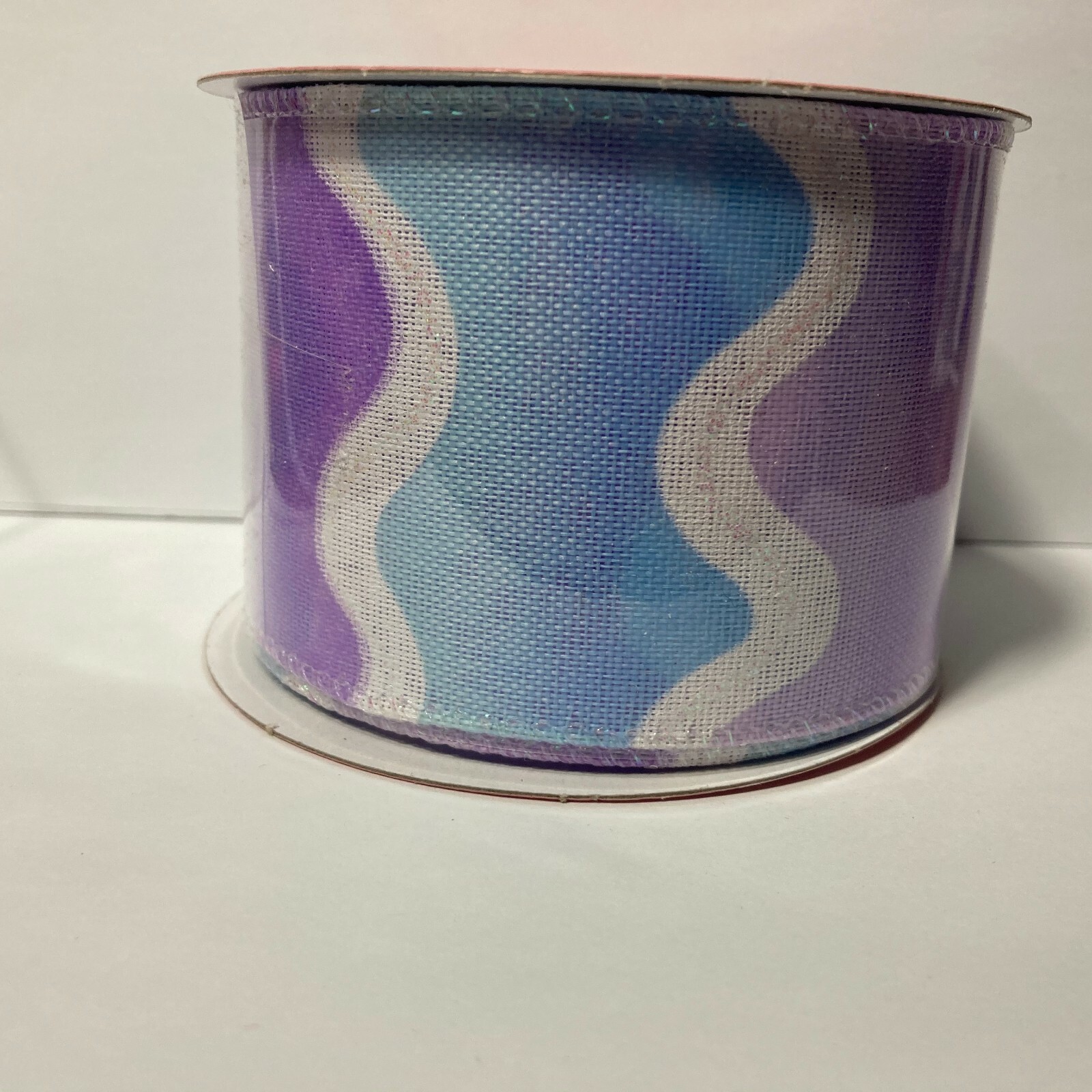 Wired Ribbon Wavy Pastel Purple Blue White Glitter 2.5″ 25′ Simply Spring