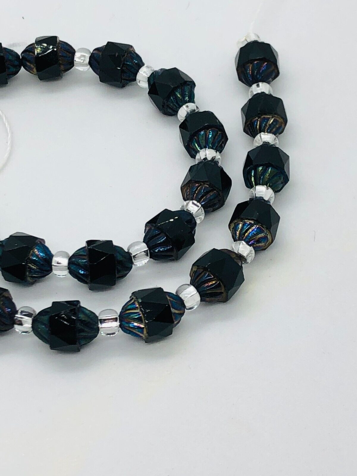 Czech Glass Fire Polished Turbine Black Picasso Beads with AB on edges