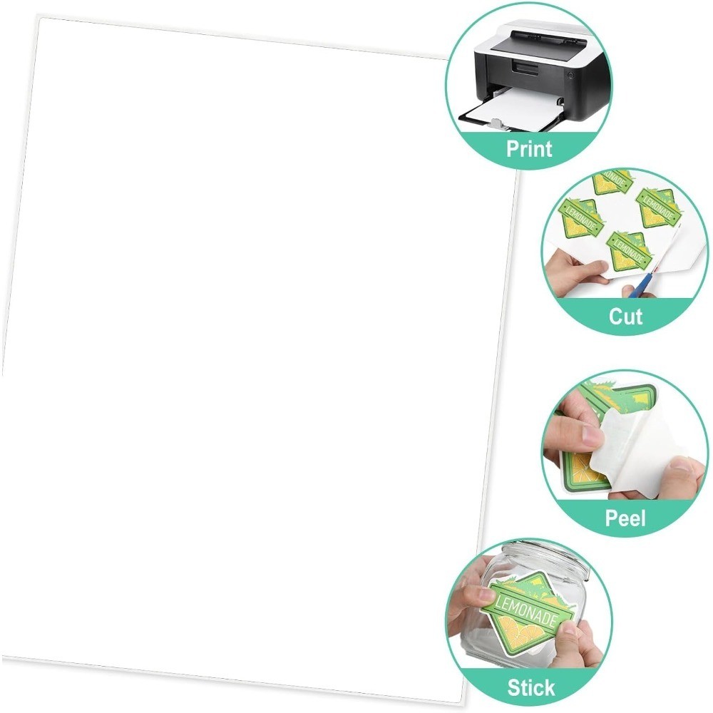 White Sticker Paper Full Sheet Labels 8.5 x 11 Inch Matte Adhesive Printing