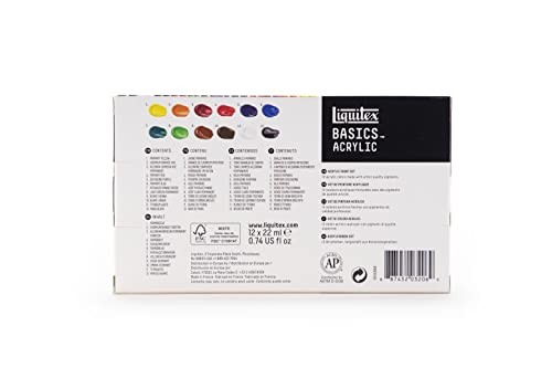 Liquitex BASICS Acrylic Paint Set, 12 x 22ml (0.74-oz) Tube Paint Set