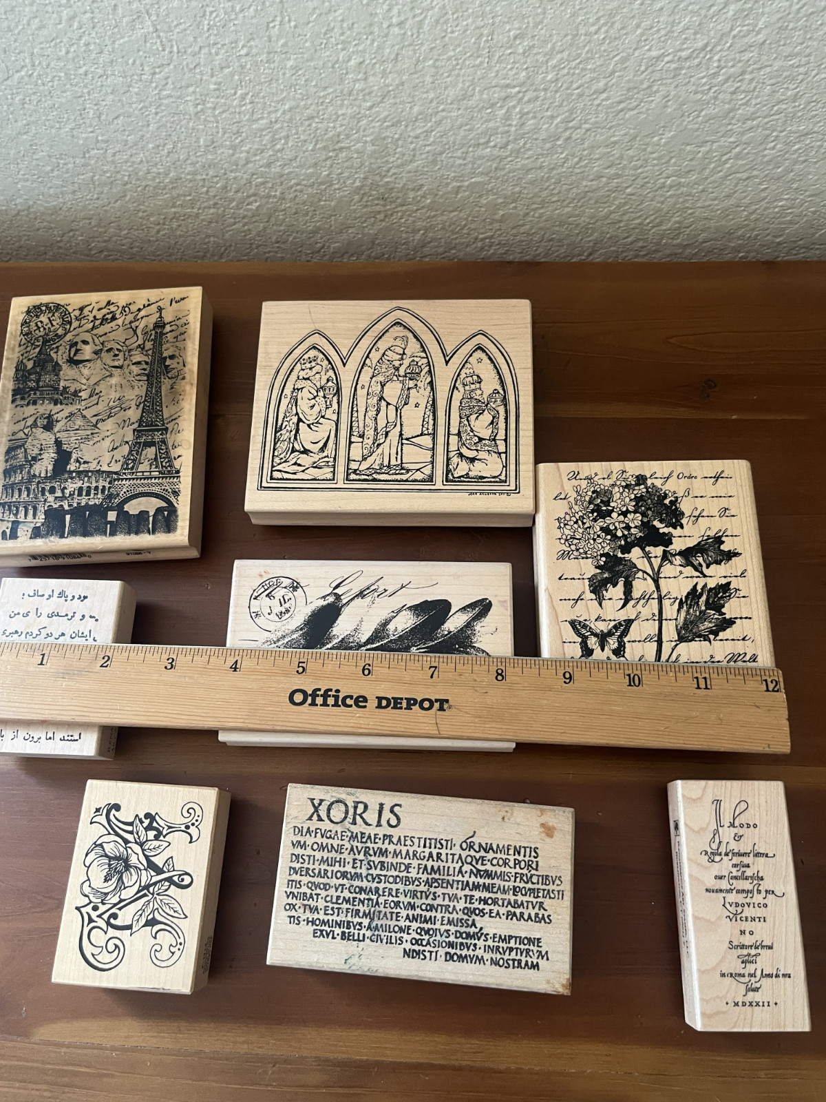 EIGHT Script, Botanical, Christmas Wood Rubber Stamps 1″ – 4″ Post Modern Style