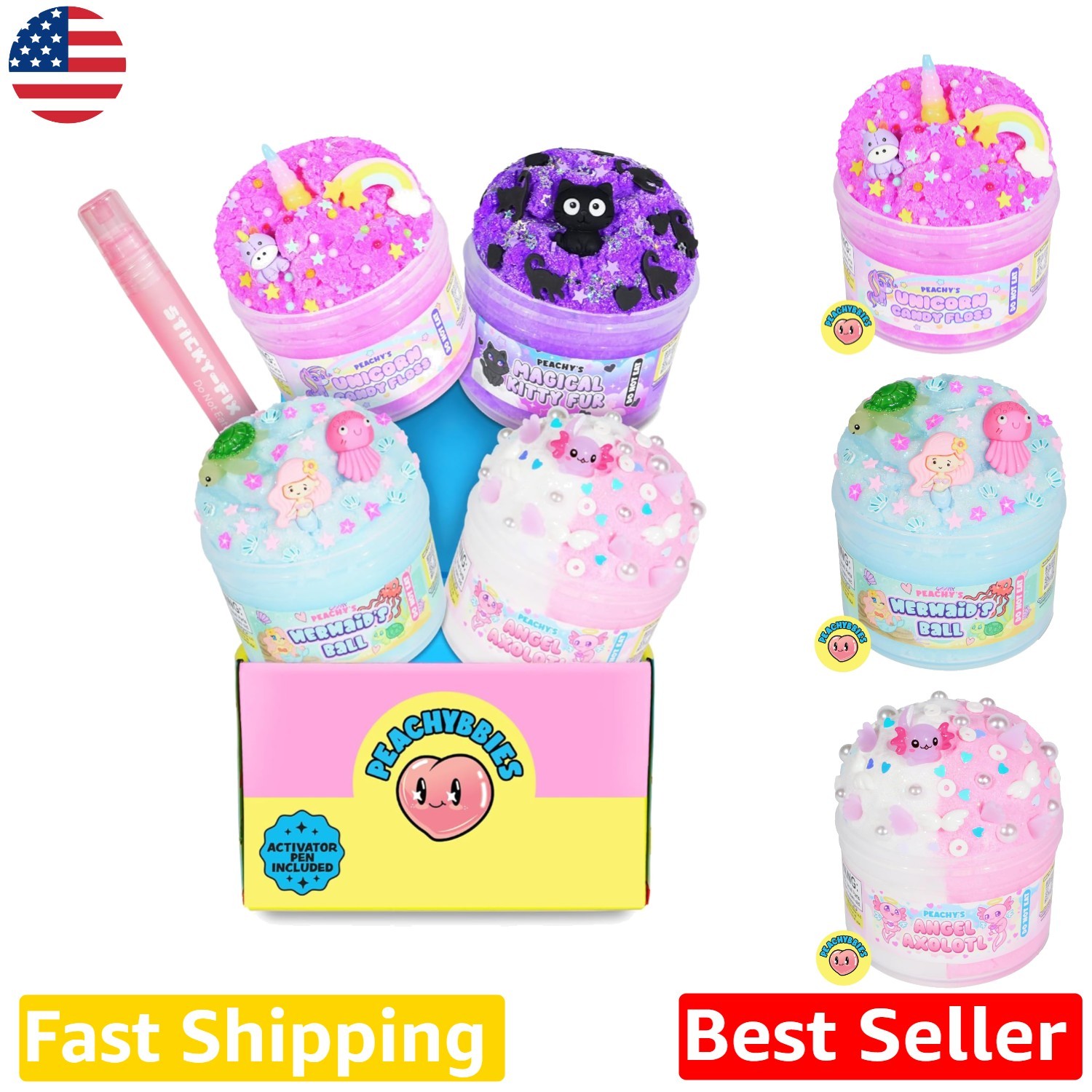 Official Bbies 4-Pack Fantasy Slime: Scented, Non-Toxic, USA Made – Easter Gift