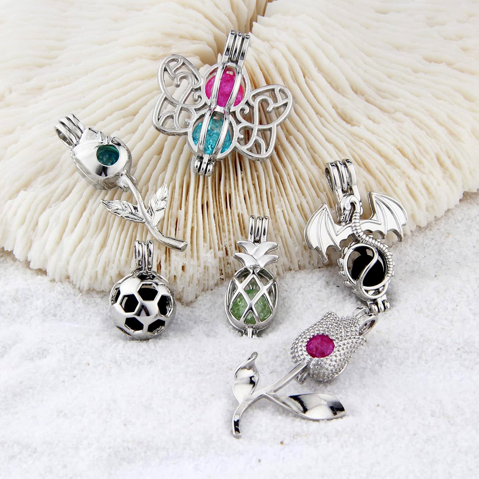 20/30pcs Pearl Bead Cage Pendant for Jewelry Making & Aromatherapy Lockets