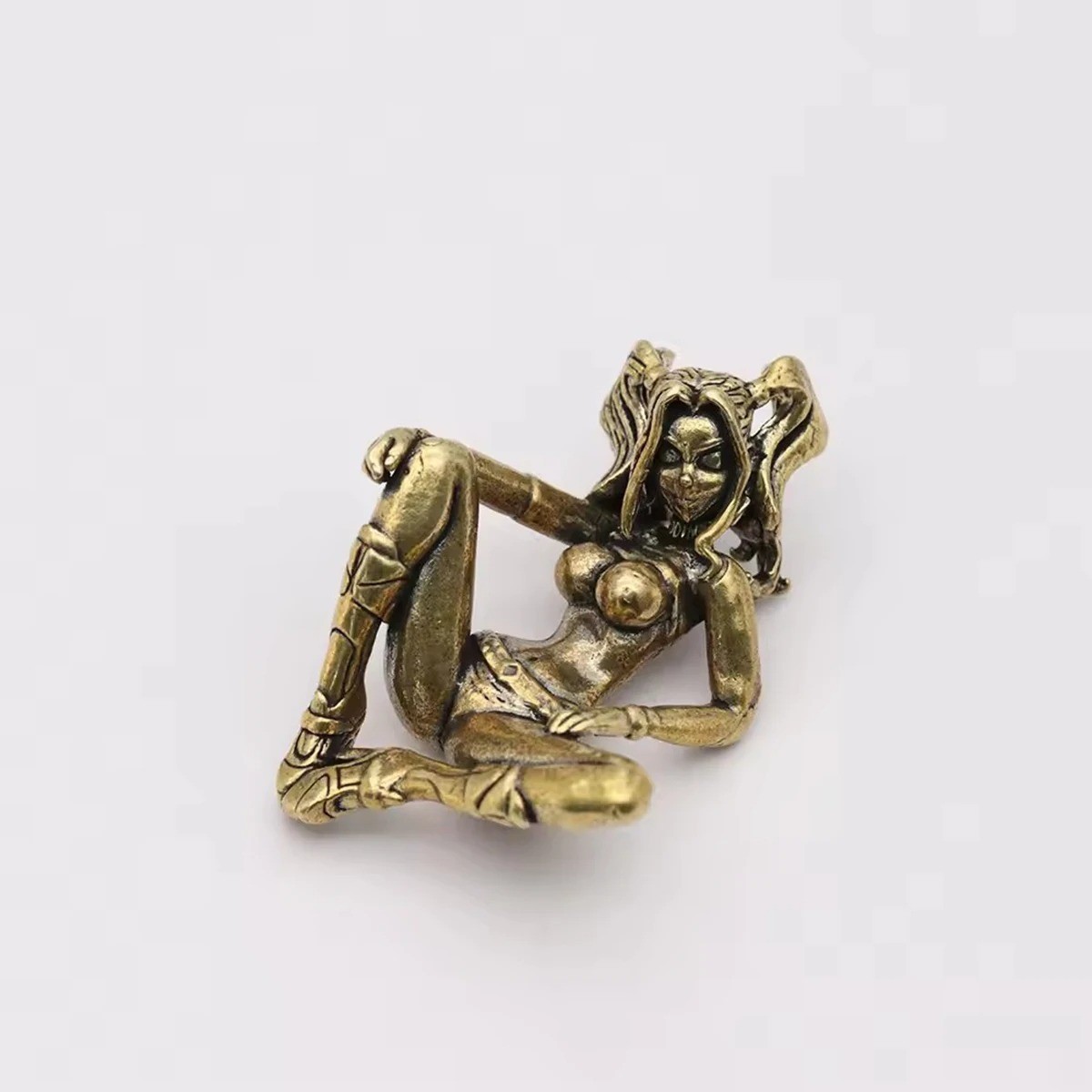 Vintage Brass Girl Figure Paracord Bead DIY Lanyard Pendant Keychain Charm
