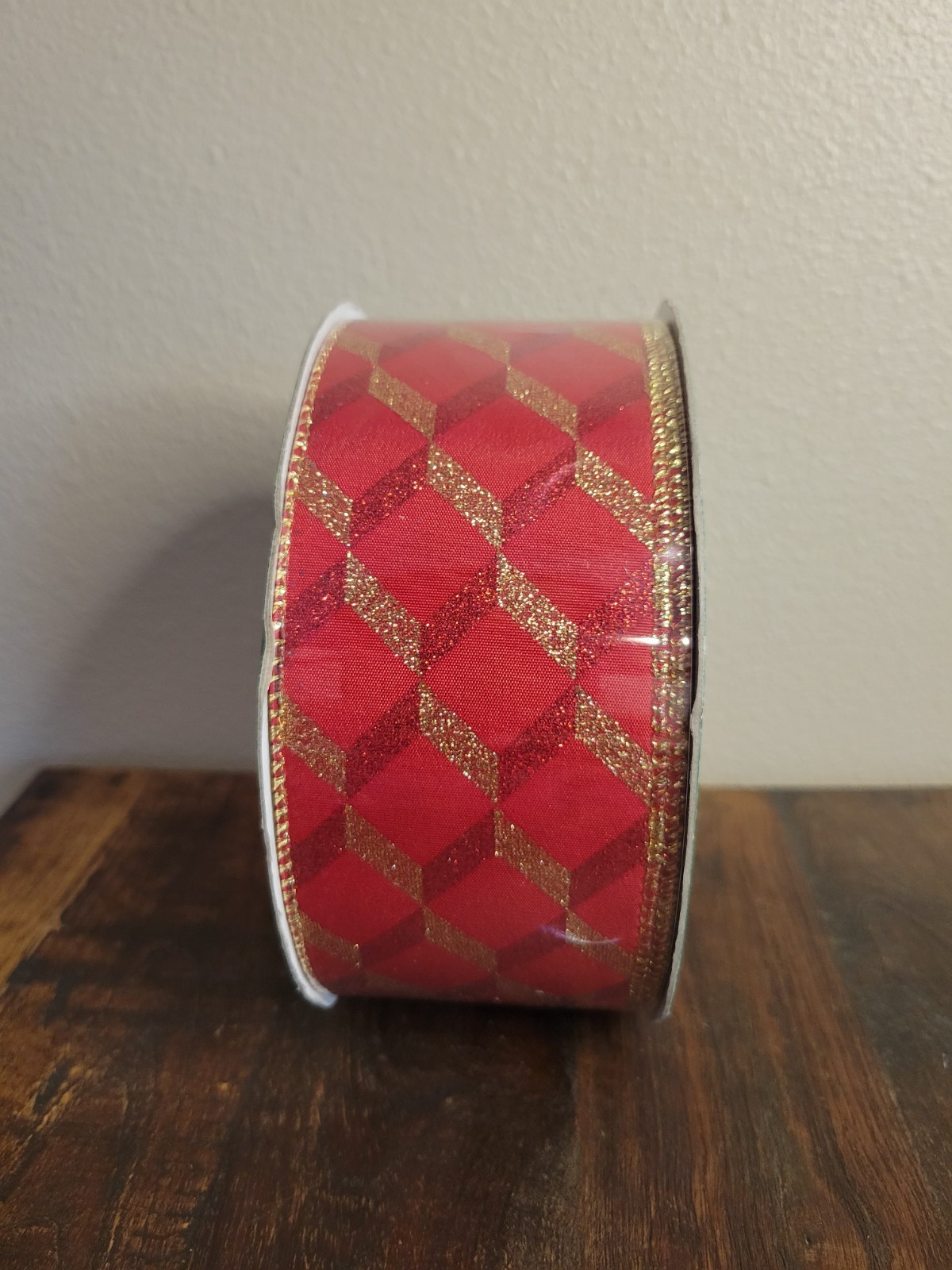 KIRKLAND WIRED-RIBBON 45.7m NEW IN PACKAGE Red & Gold Two Tone Stripes 2 1/2” W