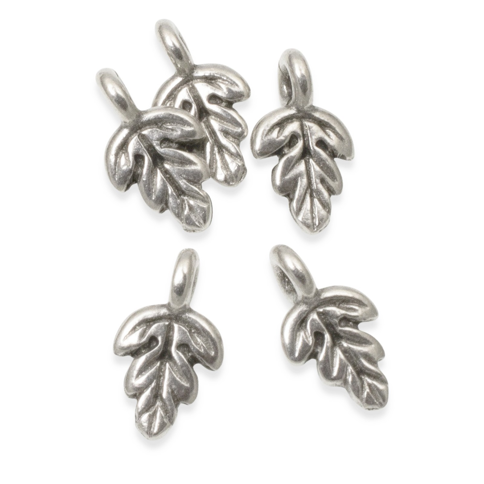 5 Petite Silver Oak Leaf Charms – Detailed Silver-Plated & Large Hole for Cord