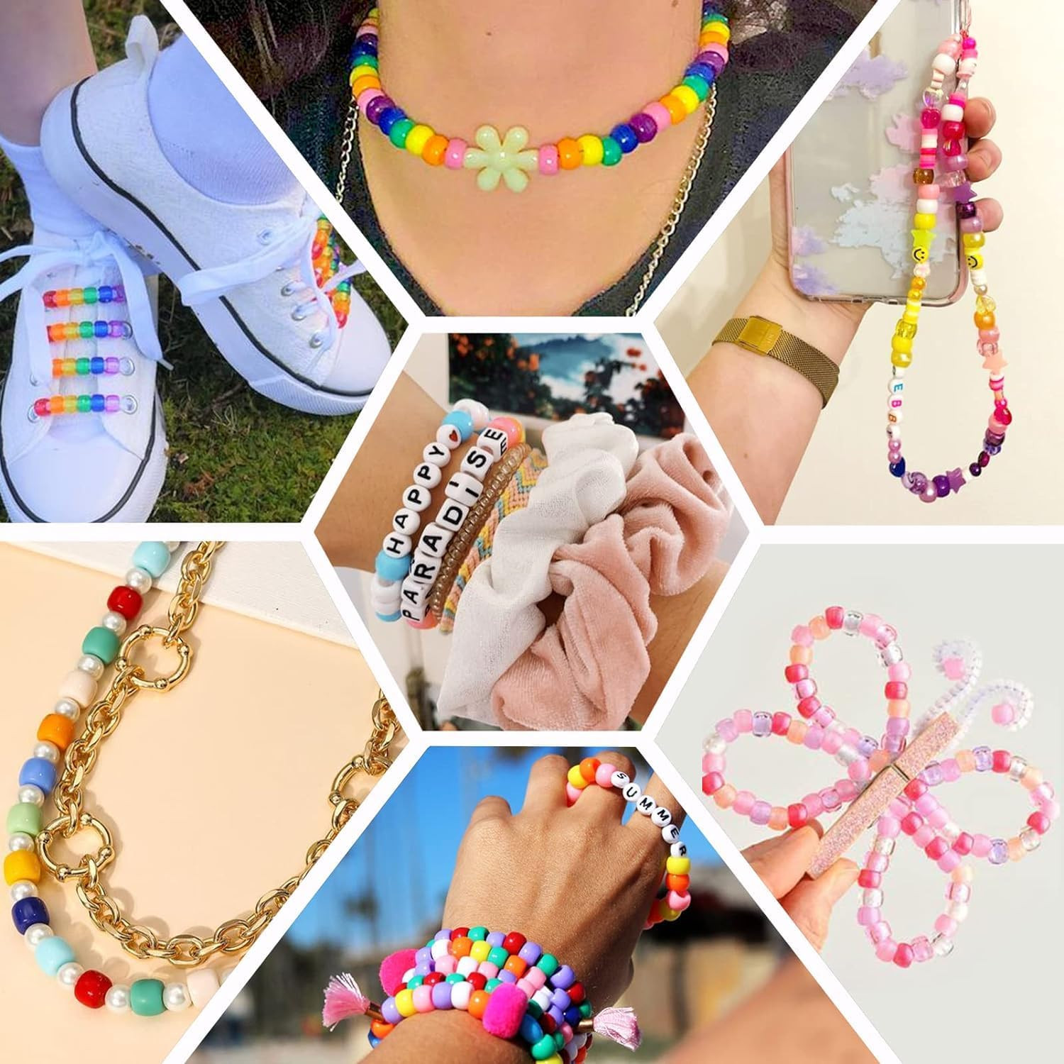 4600+Pcs Pony Beads Kit, Kandi Hair Rainbow Beads Plastic Bead for Craft 6 X 9Mm
