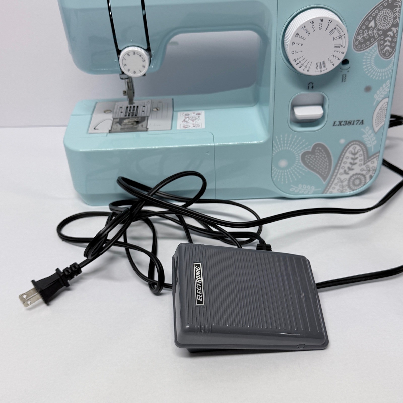 Brother LX3817A 17-Stitch Full-Size Sewing Machine Light Blue Floral Heart Print