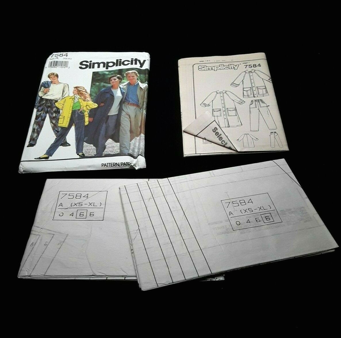 SIMPLICITY UNCUT Pattern 7584 Unisex Adult Teen Size XS-XL Pants Coat Trenchcoat