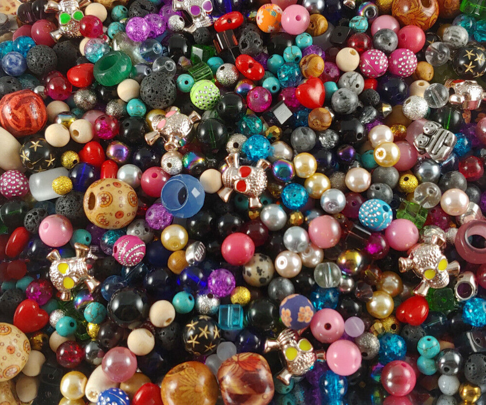 250PC. Mixed Lot 4MM-20MM Glass, Wood, Gemstone, Acrylic Spacer Loose Beads