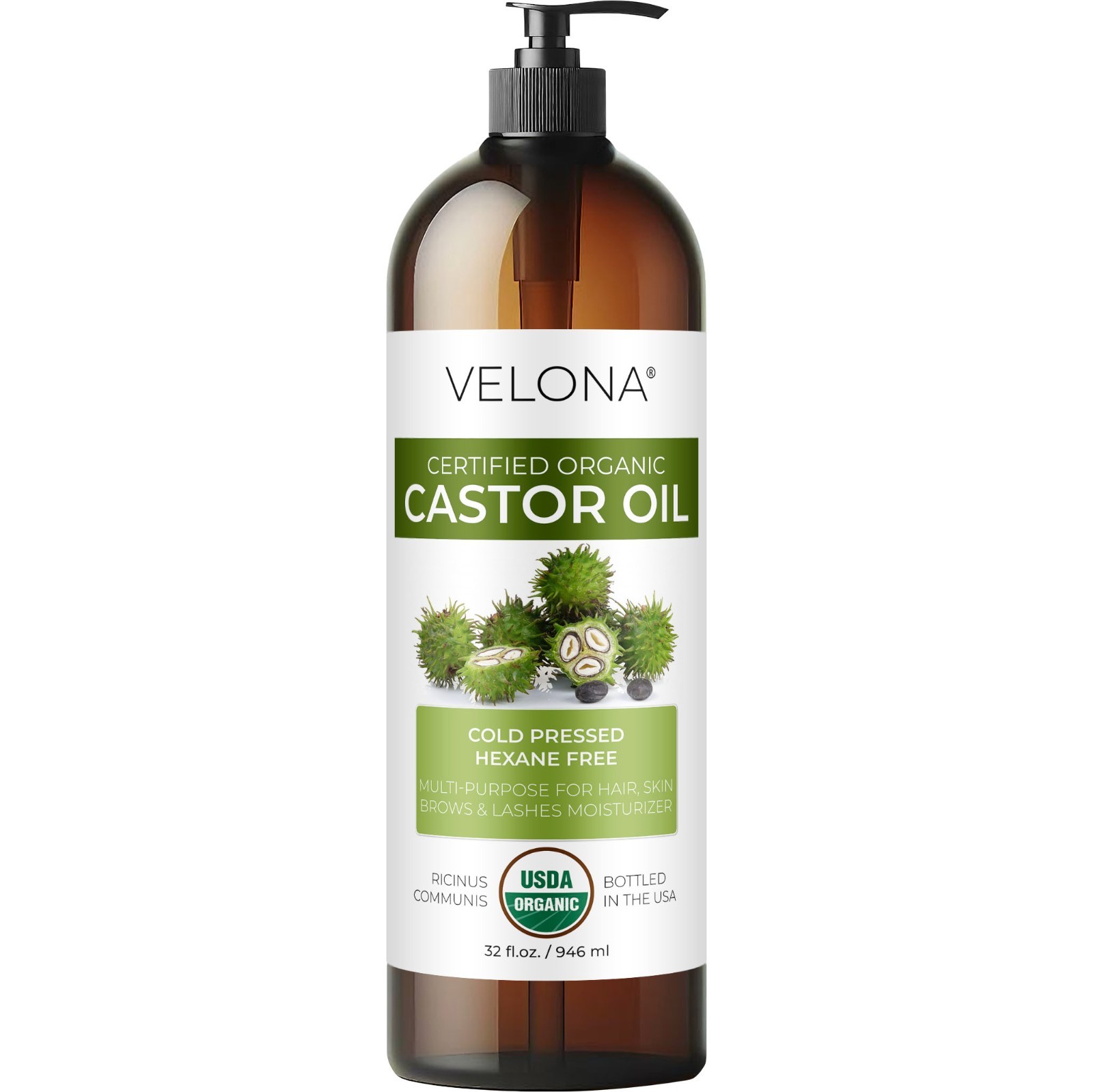 Velona USDA Certified Organic Castor Oil 2oz-7lb Eyelashes Eyebrows Cold Pressed