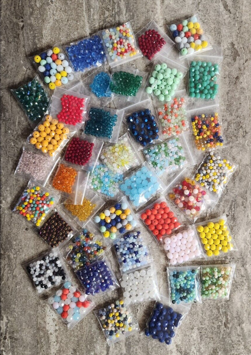 Faceted glass beads for jewelry making lot 20 packages 3.5mm to 8mm lot varies