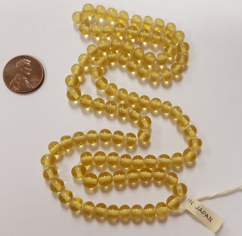 90 VINTAGE JAPAN 1950’s CHERRY BRAND GLASS LIGHT JONQUIL 6mm. ROUND BEADS 4703T