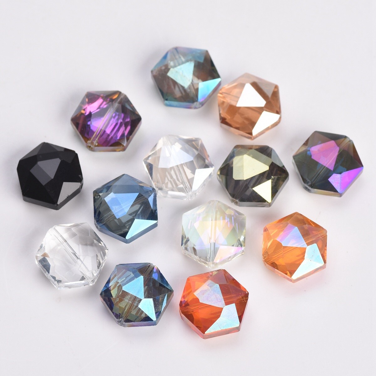 10pcs 12/16/20/24mm Hexagon Faceted Crystal Glass Loose Beads For Jewelry Making
