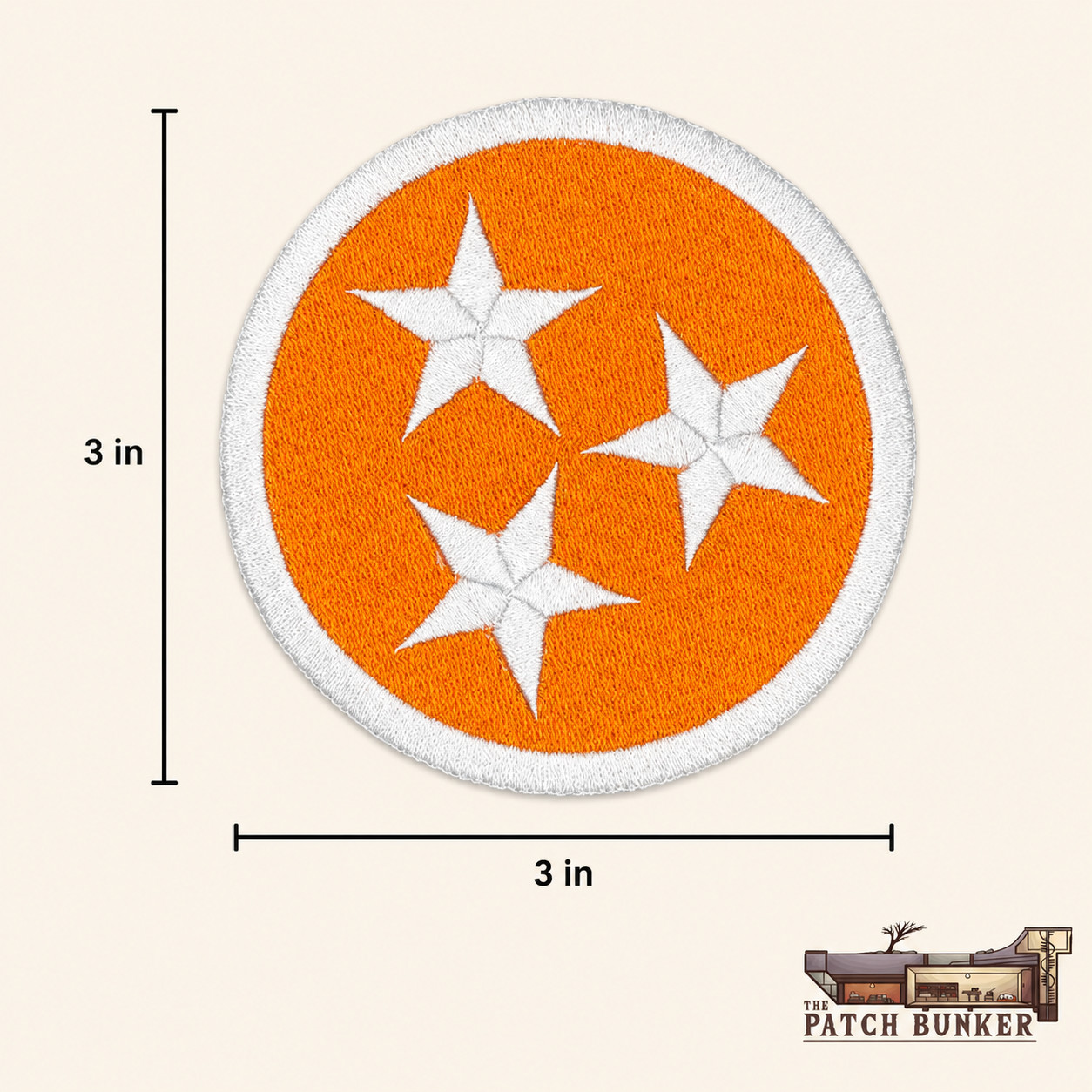 Tennessee Tri-Star Patch – 3.5in Iron-On Orange Applique for Jackets/Hats