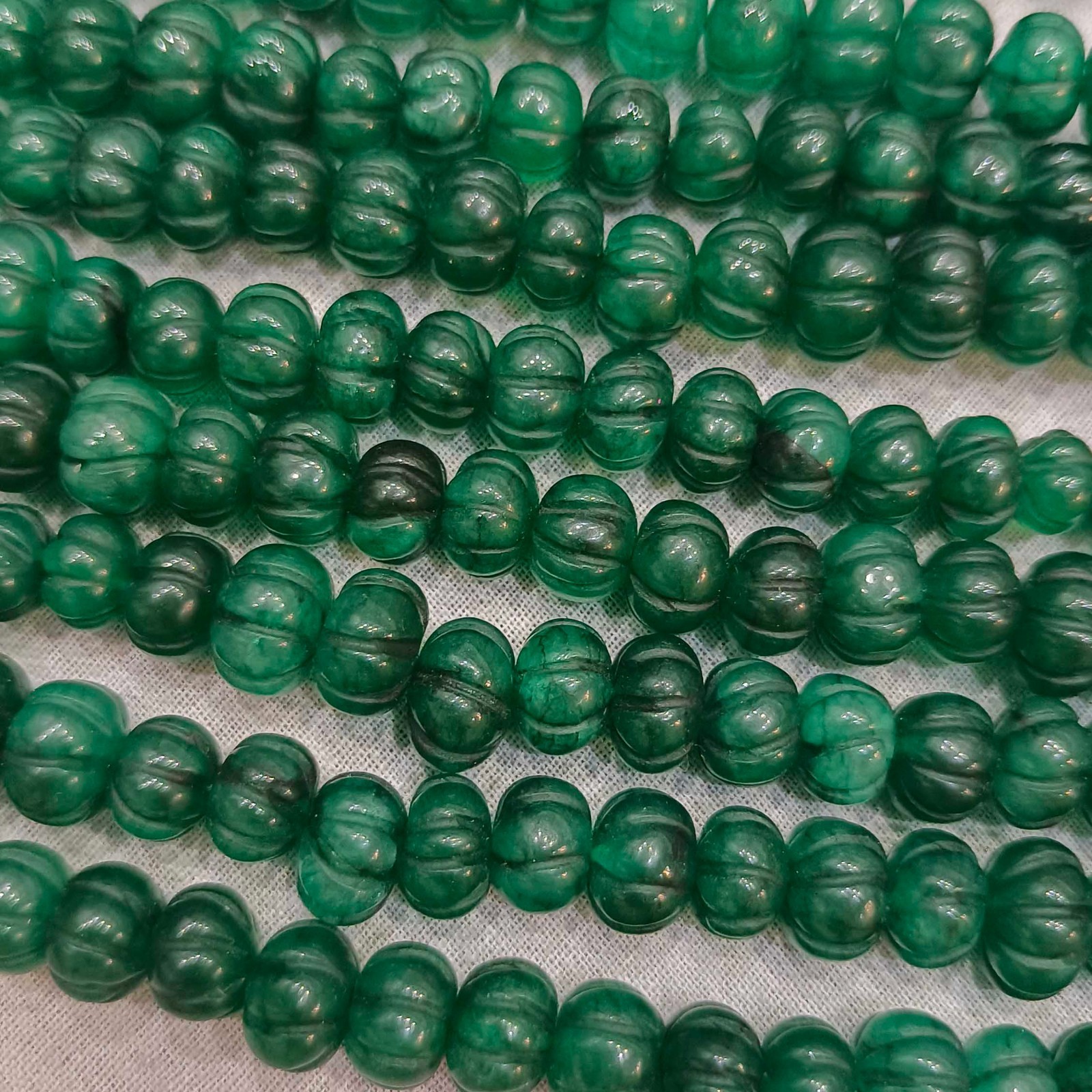 Dyed Dark Emerald Pumpkin Beads, Melon Shape Gemstone Strand (7-8mm) 8Inch
