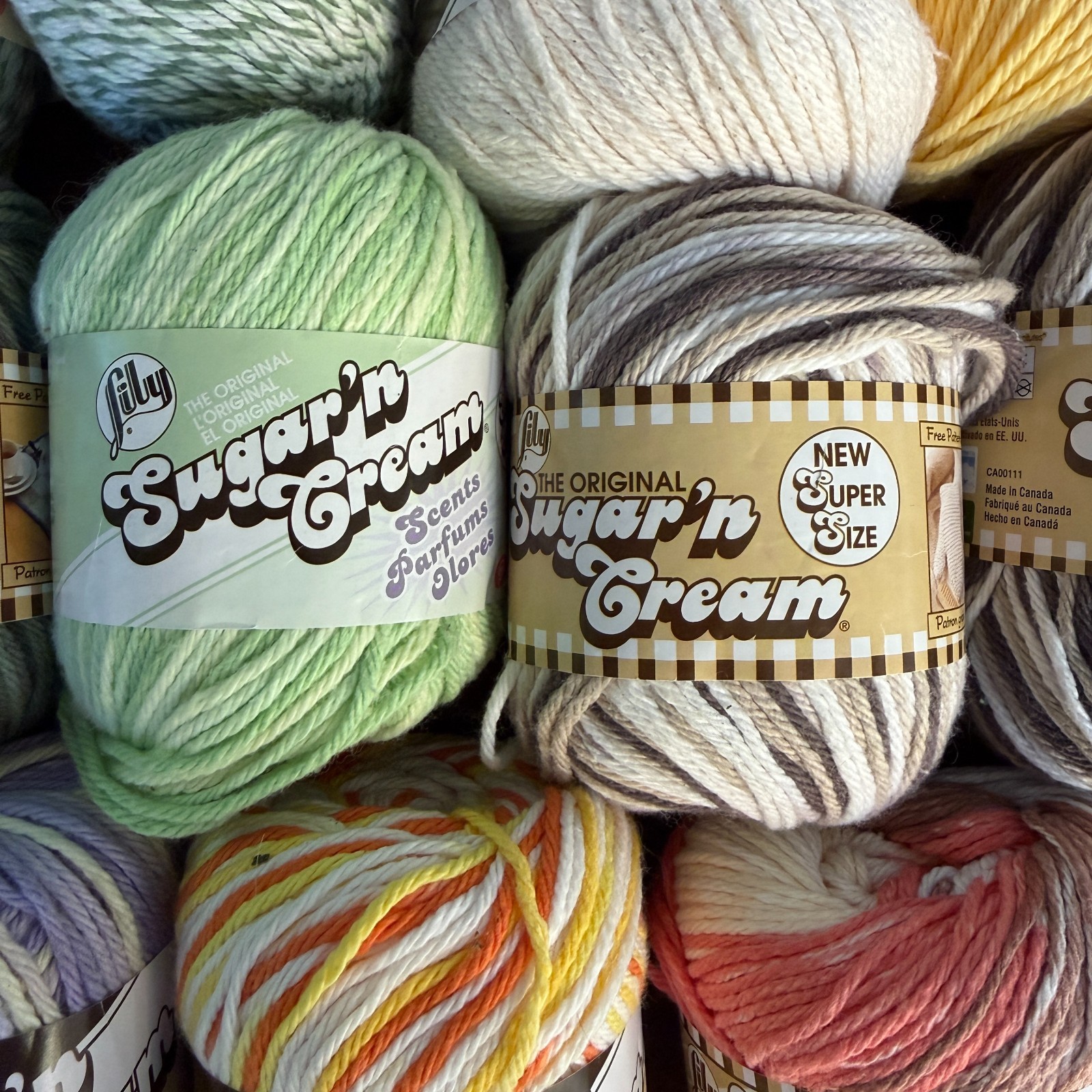 12 Skiens Yarn Lily Sugar and Cream Assorted Colors , Stripes Twist