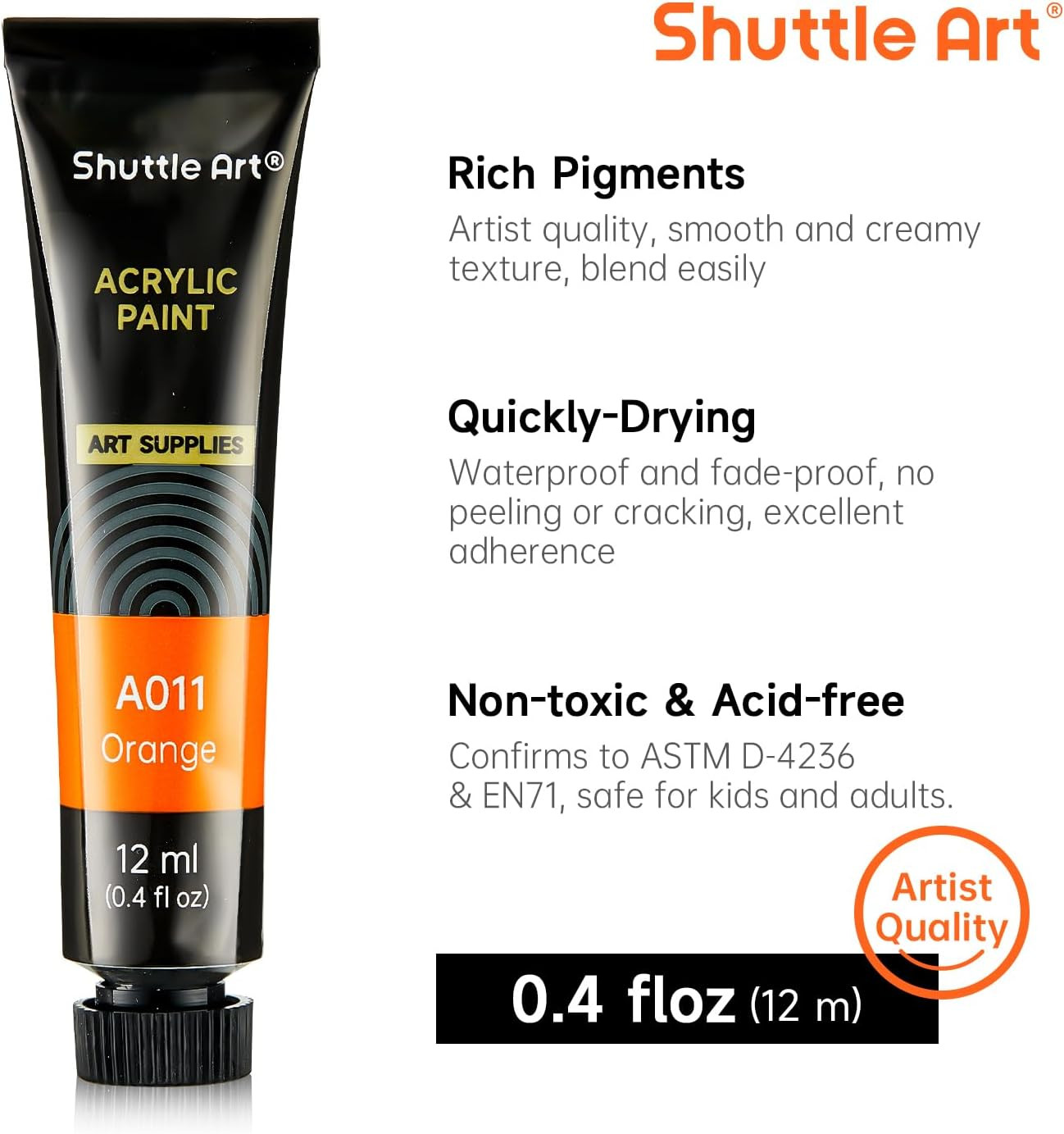 Acrylic Paint Set, 15 X 12Ml Tubes Artist Quality Non Toxic Rich Pigments Colors