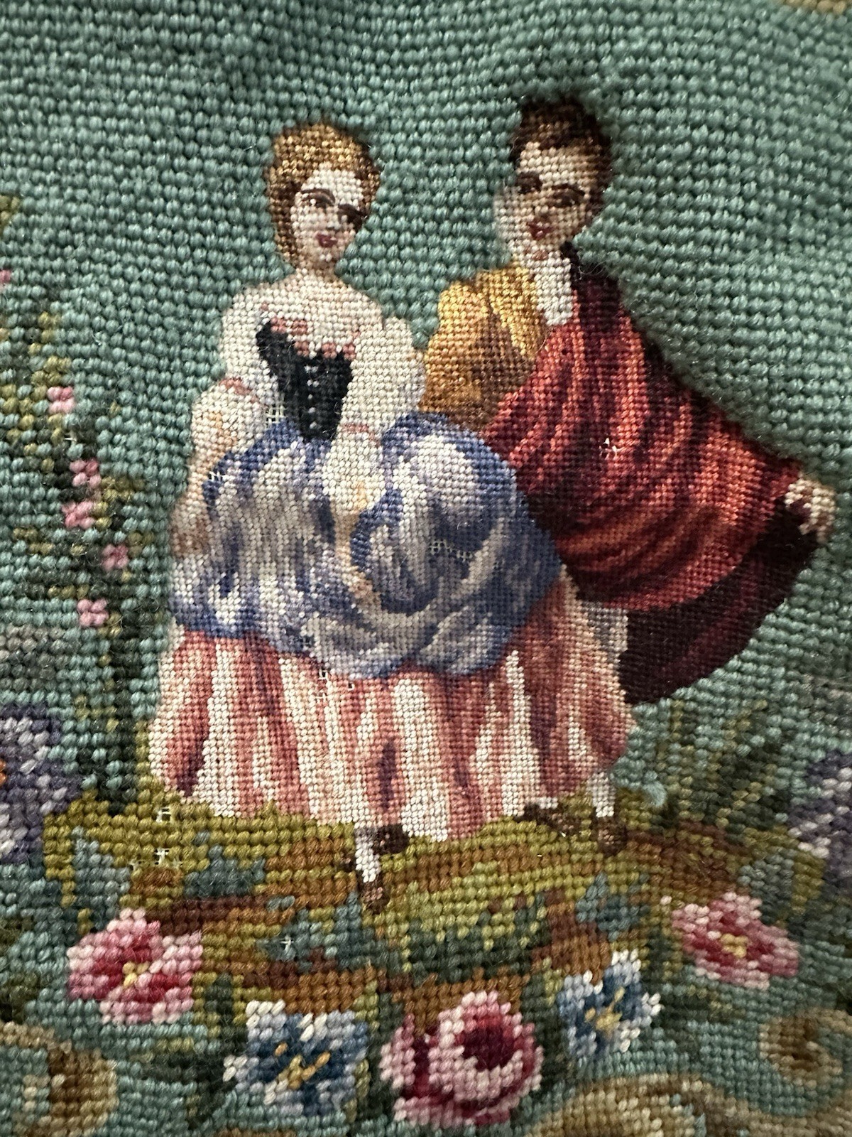 Jolles Austria Tram petit Needlepoint Tapestry Victorian Couple Blue floral
