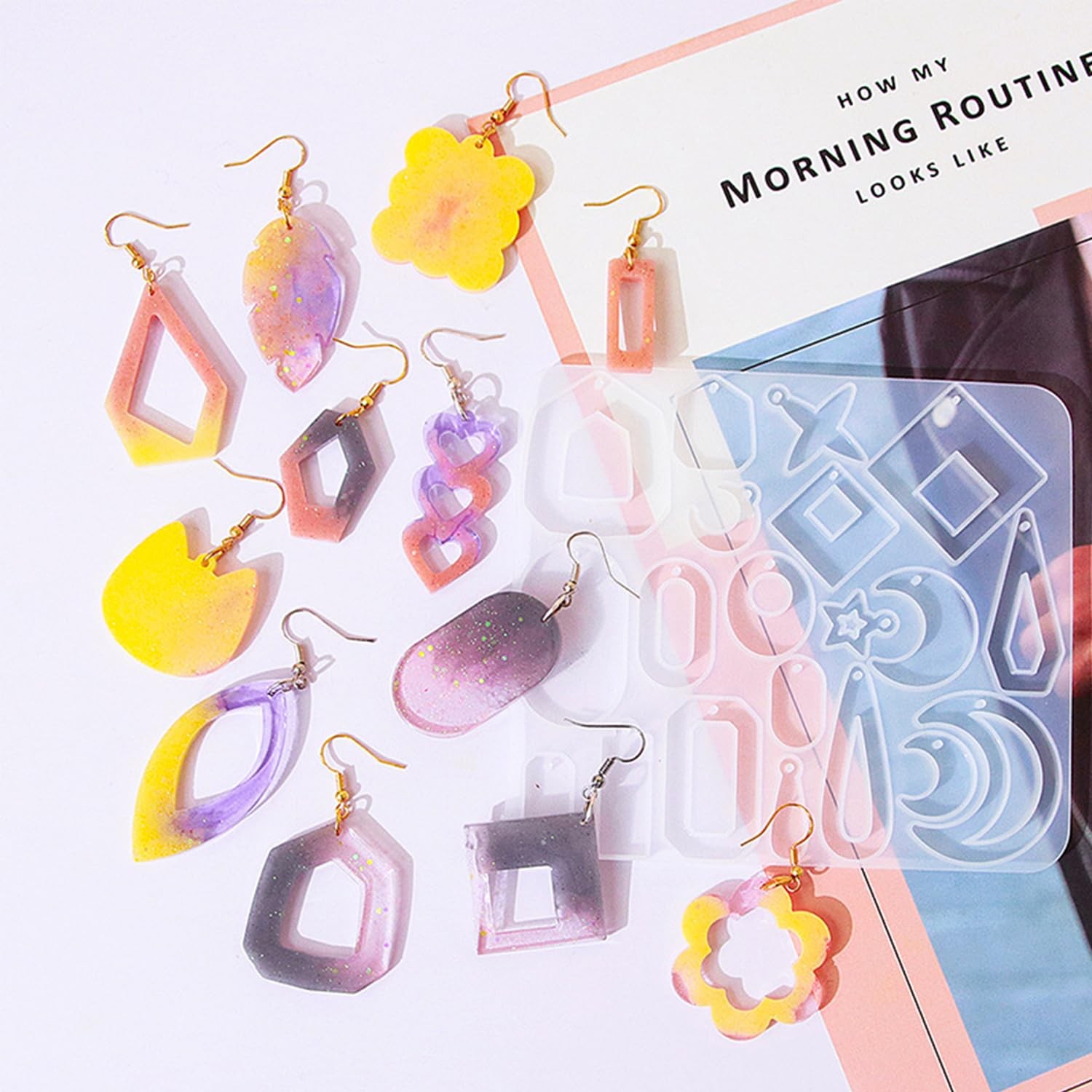 104Pcs Geometric Resin Earring Molds Kit, Flower Shaped Earrings Silicone Mol…
