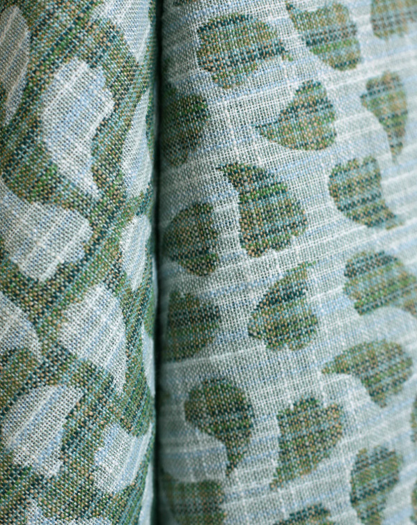 Rebecca Atwood Performance INDOOR OUTDOOR Fabric Bubbly Leaves Blue Green 2.85yd