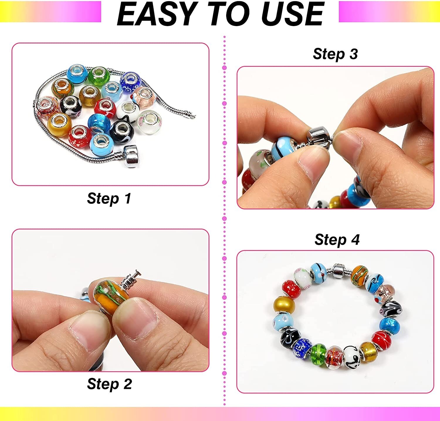 TOAOB 50pcs Assorted Glass European Lampwork Beads Large Hole Spacer Beads NEW