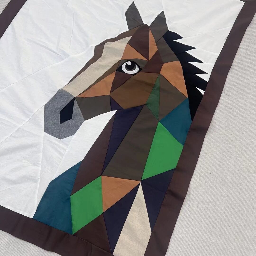 Handmade Original Horse Baby Quilt Top 40×53″ Pieced~ BABY/BED/Wall Decor