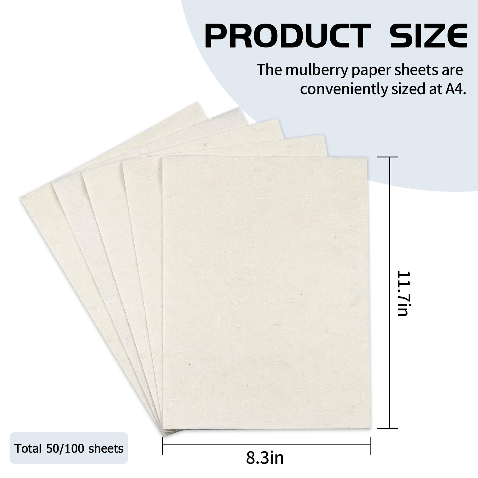 50 Sheets A4 Mulberry Paper Sheets Natural Fiber Rice Papers,8.3×11.7in Natural