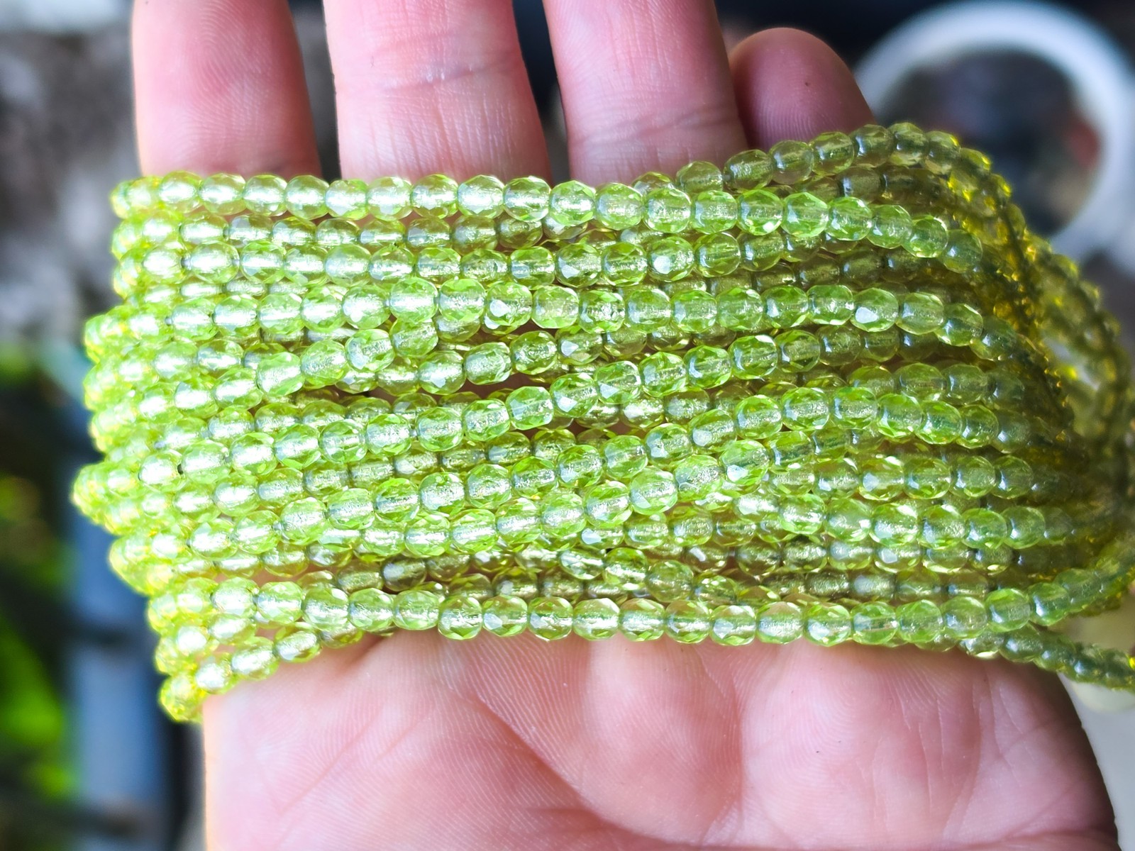 Silver-Lined Vaseline Glass Beads 4mm Fire Polished Czech Uranium Glass 10pcs