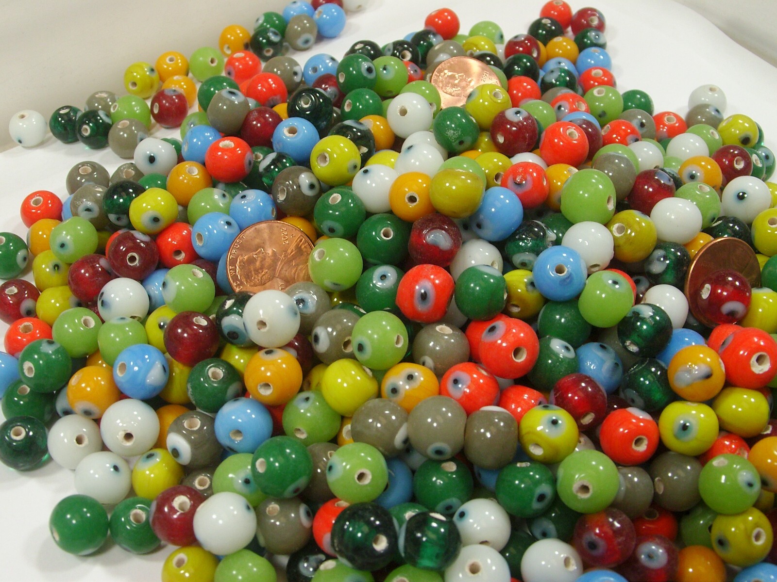 Two Pounds Multicolor Round India Handmade Evil Eye Glass Beads Bulk (RPC-15) ⭐