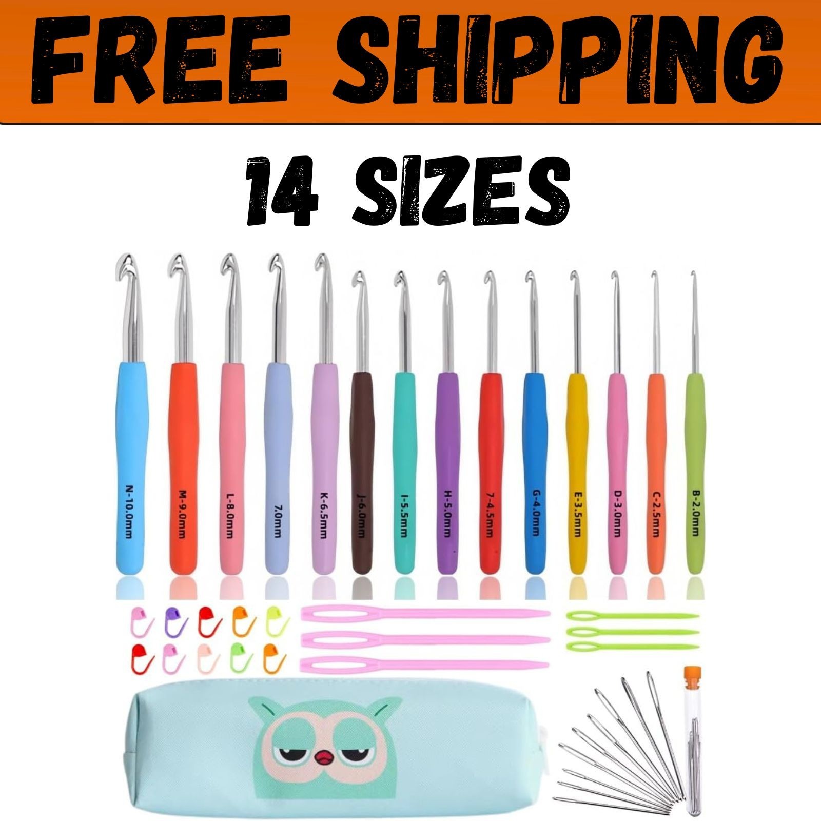 Crochet Hooks Set Clover Amour Steel Pastel 14 Pcs Ergonomic Easy Grip Bright