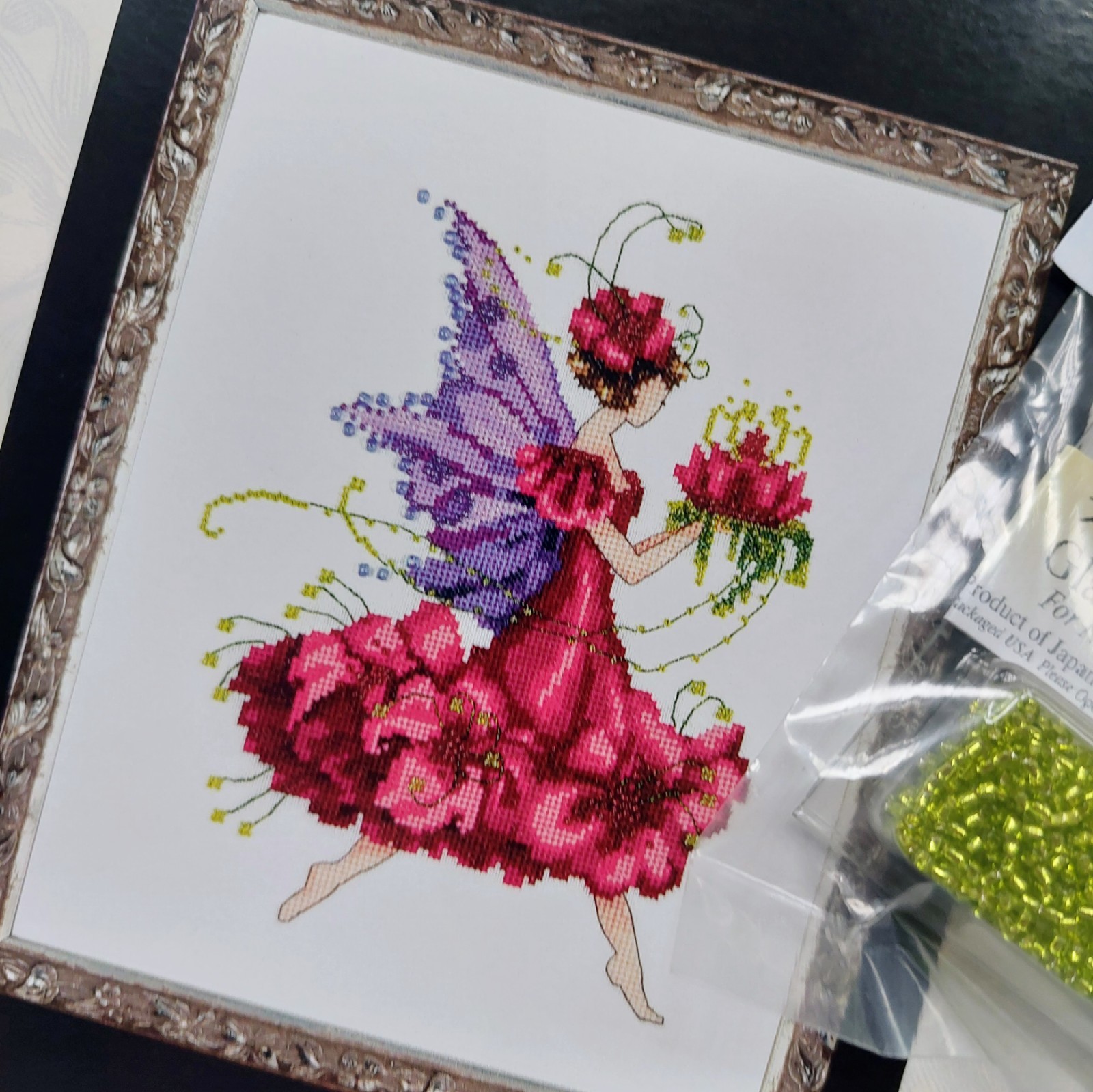 Nora Corbett Geranium Beaded Cross Stitch Pattern and Mill Hill Beads NC198