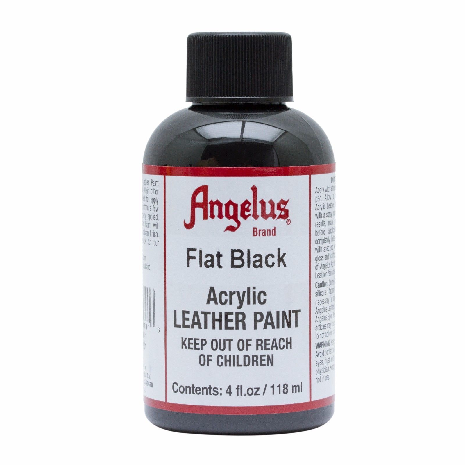 Angelus Brand Acrylic Leather Paint Waterproof – Color Flat Black 4 fl.oz/118ml.