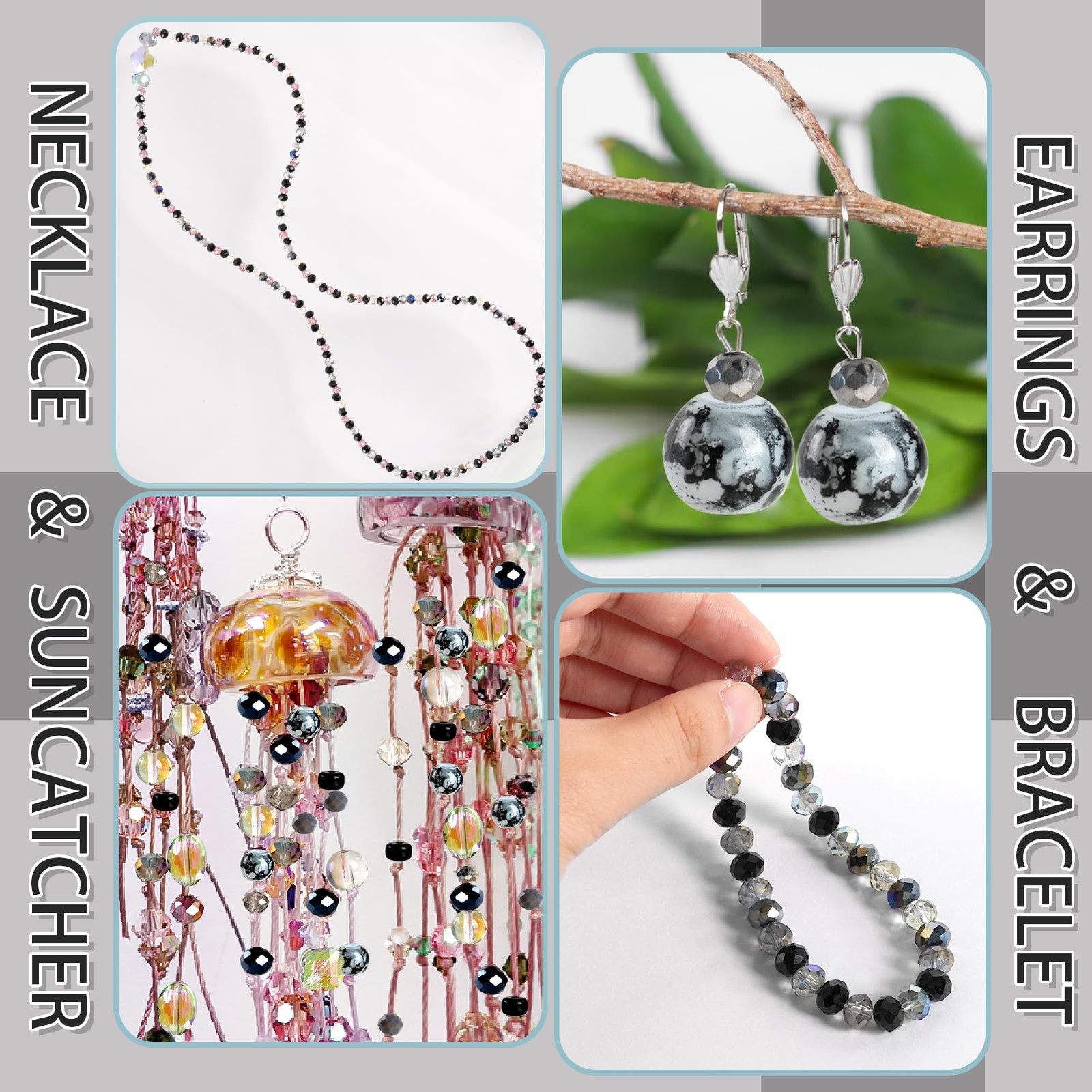 636pcs Glass Beads for Jewelry Making – Black Craft Crystal Beads with Loose …