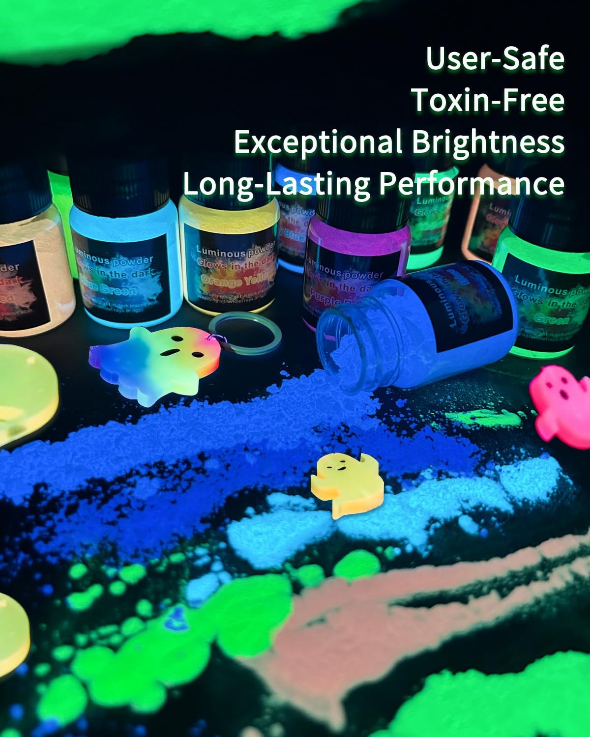 Luckymica Glow in The Dark Pigment Powder 12 Colors Mica Powder, 12