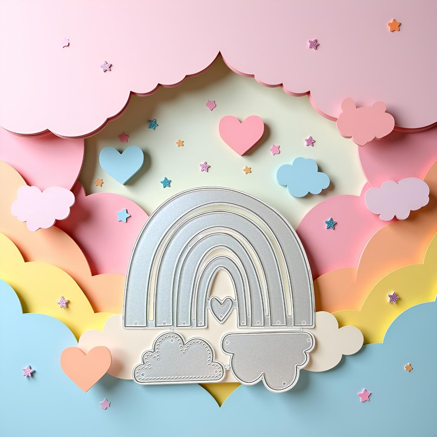 Silver Carbon Steel Cutting Die Metal Rainbow Cloud Love Heart Die Cut Mold Temp