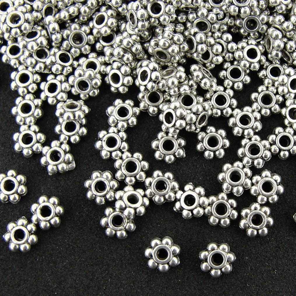 500 Pcs Antiqued Silver Daisy Spacer Metal Beads 4Mm for Jewelry Making