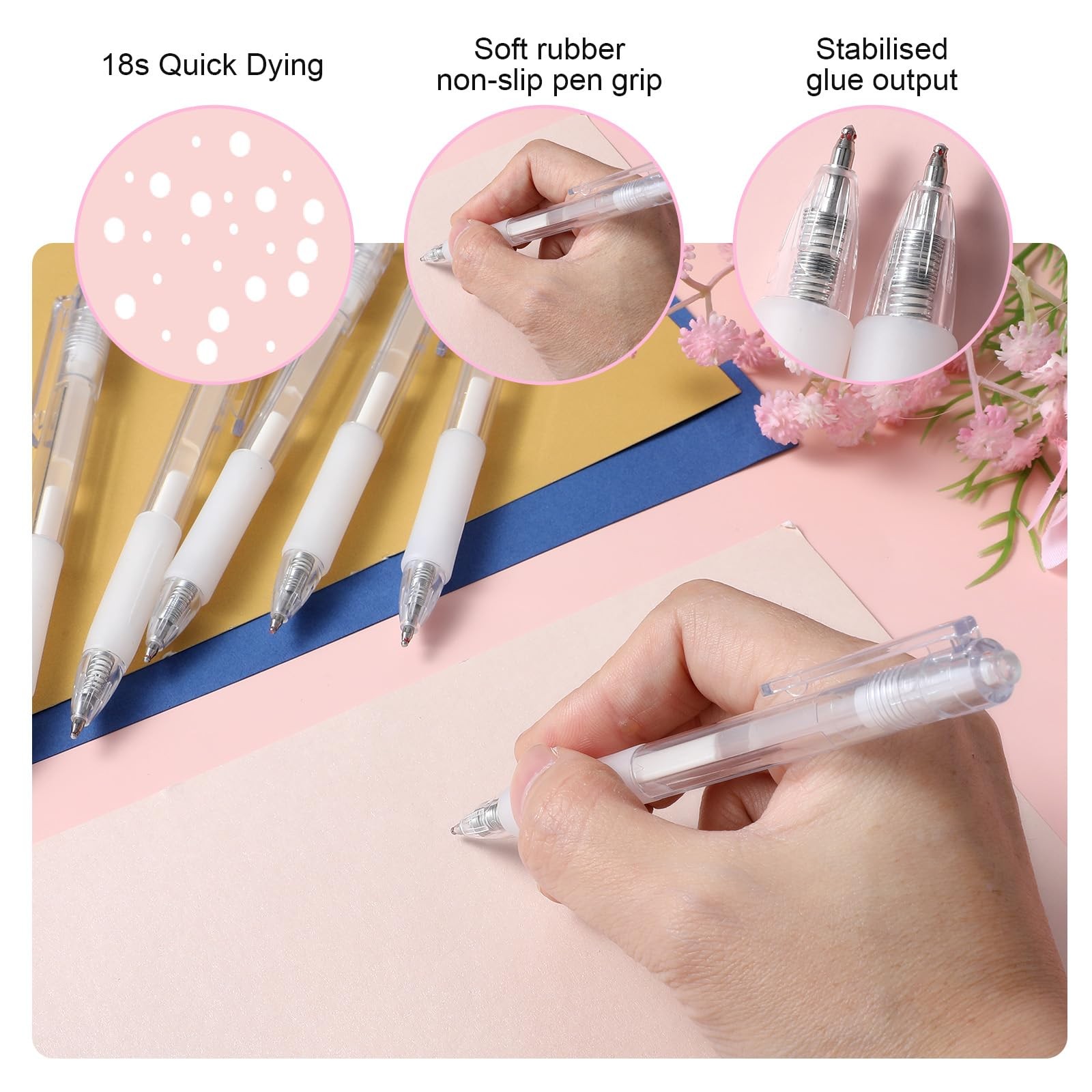 6Pcs Fine Tip Glue Pens with 6 Refills, Quick Dry Roller Glue Pens Apply Glue…